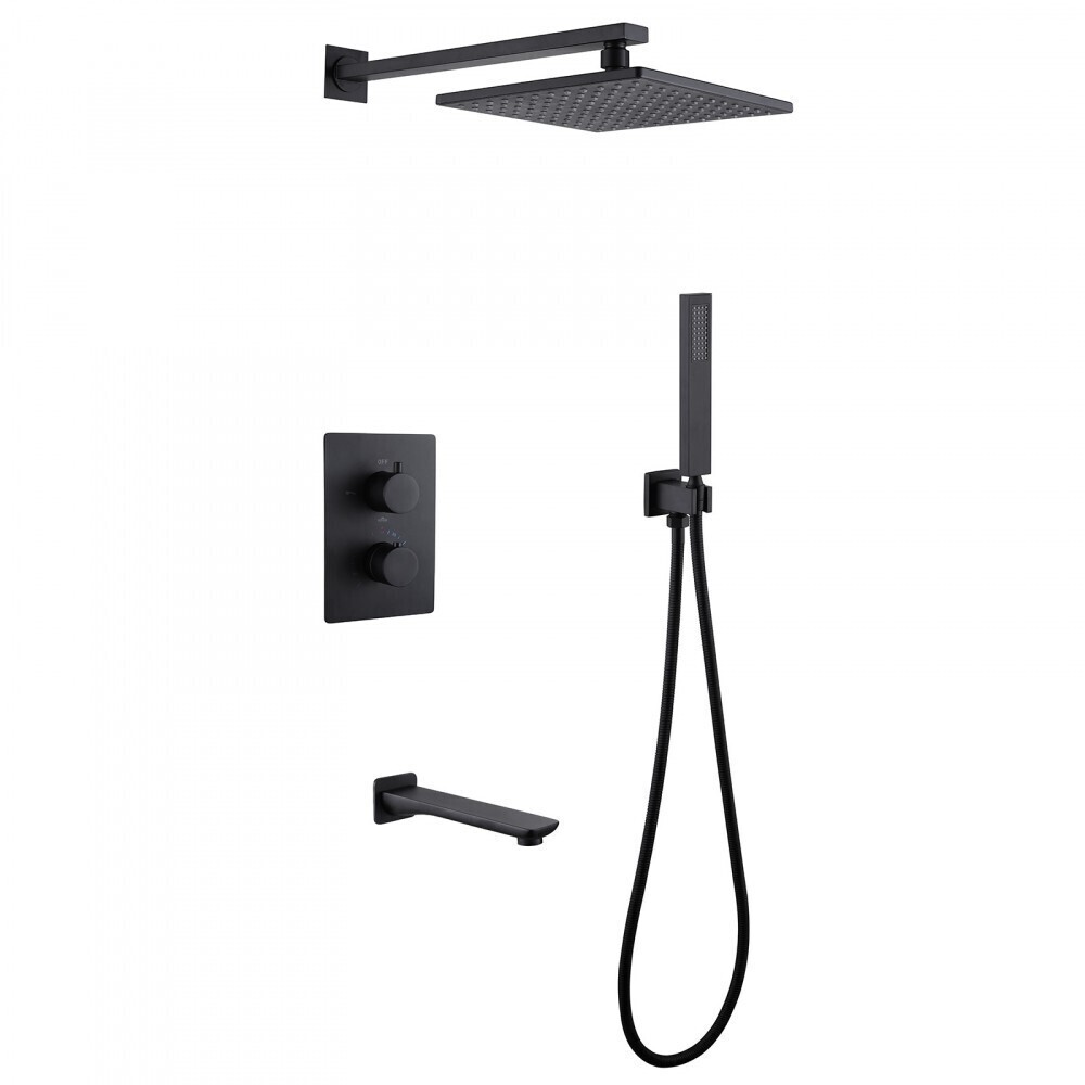 

Душевая система Abber Weiss Insel встраиваемая с верхним душем с лейкой со смесителем черная матовая (AF8050B), Черный