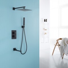 Душевая система Abber Daheim встраиваемая с верхним душем с лейкой с изливом черная матовая (AF8250B) - фото 3