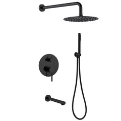 Душевая система Abber Emotion встраиваемая с верхним душем с лейкой с изливом черная матовая (AF8817B)