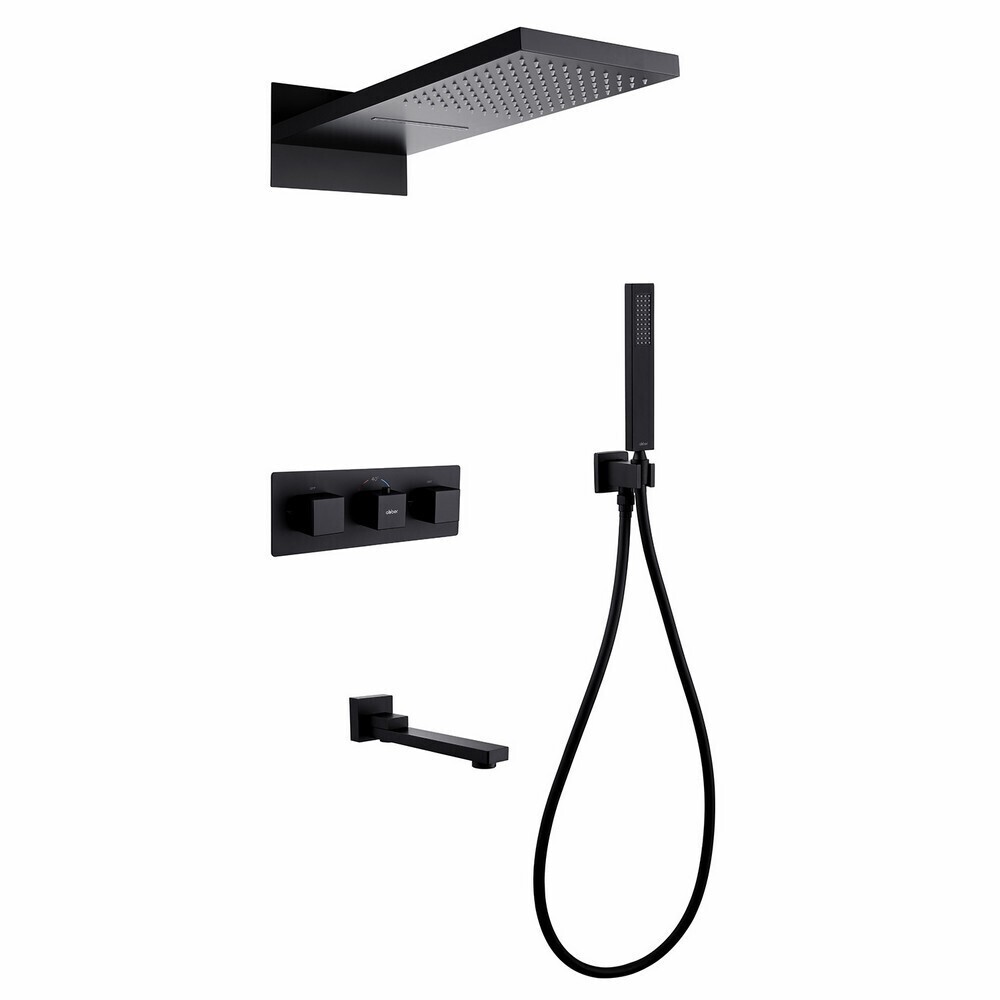 

Душевая система Abber Daheim встраиваемая с верхним душем с лейкой со смесителем черная матовая (AF8253B)