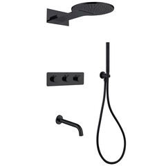 Душевая система Abber Wasser Kreis встраиваемая с верхним душем с лейкой с изливом черная матовая (AF8150B)