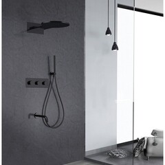 Душевая система Abber Wasser Kreis встраиваемая с верхним душем с лейкой с изливом черная матовая (AF8150B) - фото 3