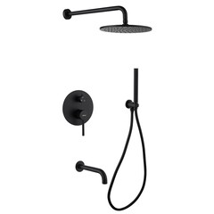Душевая система Abber Wasser Kreis встраиваемая с верхним душем с лейкой с изливом черная матовая (AF8117B)