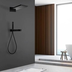 Душевая система Abber Rund встраиваемая с верхним душем с лейкой черная матовая (AF8752B) - фото 2