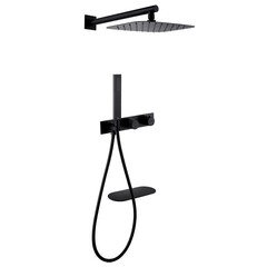 Душевая система Abber Rund встраиваемая с верхним душем с лейкой с изливом черная матовая (AF8750B)