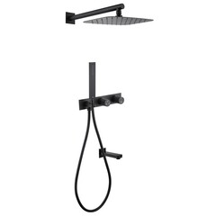 Душевая система Abber Rund встраиваемая с верхним душем с лейкой с изливом черная матовая (AF8717B)