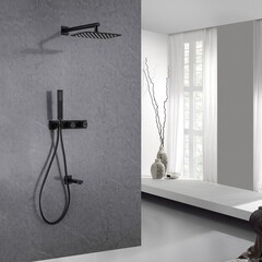 Душевая система Abber Rund встраиваемая с верхним душем с лейкой с изливом черная матовая (AF8717B) - фото 3