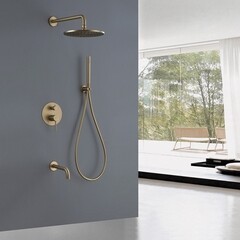 Душевая система Abber Rund встраиваемая с верхним душем с лейкой с изливом золото матовое (AF8717G) - фото 2