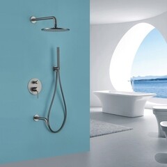 Душевая система Abber Wasser Kreis встраиваемая с верхним душем с лейкой с изливом никель (AF8117NG) - фото 3