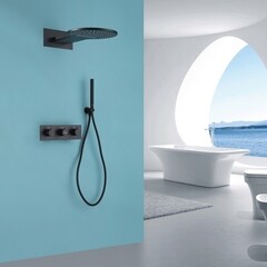 Душевая система Abber Wasser Kreis встраиваемая с верхним душем с лейкой черная матовая (AF8151B) - фото 3