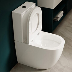 Унитаз-компакт Abber Bequem безободковый с горизонтальным выпуском с сиденьем дюропласт микролифт белый (AC1110T) - фото 8