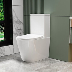 Унитаз-компакт Abber Bequem безободковый с горизонтальным выпуском с сиденьем дюропласт микролифт белый (AC1112T) - фото 6