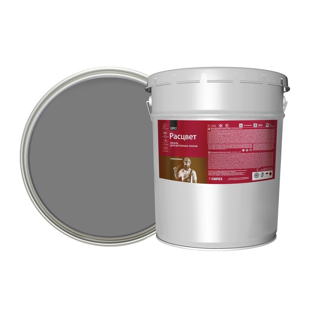

Эмаль Расцвет для бетонных полов серая полуматовая 20 кг, Серый