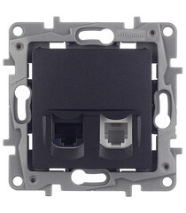Изображение товара Розетка компьютерная/ телефонная Legrand Etika встраиваемая антрацит RJ11/ RJ45 (672652)