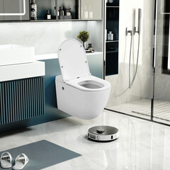 Унитаз подвесной Abber Bequem безободковый белый с сиденьем дюропласт микролифт с импульсным смывом (AC1108P) - фото 4