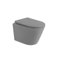 Изображение товара Унитаз подвесной Abber Bequem безободковый серый матовый с сиденьем дюропласт микролифт смыв торнадо (AC1102TMG)