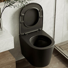 Унитаз подвесной Abber Bequem безободковый черный матовый с сиденьем дюропласт микролифт смыв торнадо (AC1102TMB) - фото 4