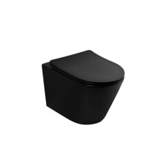 Унитаз подвесной Abber Bequem безободковый черный матовый с сиденьем дюропласт микролифт смыв торнадо (AC1102TMB) - фото 1