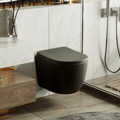 Унитаз подвесной Abber Bequem безободковый черный матовый с сиденьем дюропласт микролифт смыв торнадо (AC1100TMB) - фото 4