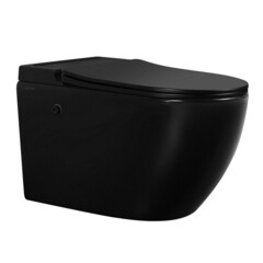 Унитаз подвесной Abber Bequem безободковый черный матовый с сиденьем дюропласт микролифт с импульсным смывом (AC1108PMB) - фото 9