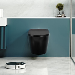 Унитаз подвесной Abber Bequem безободковый черный матовый с сиденьем дюропласт микролифт с импульсным смывом (AC1108PMB) - фото 4