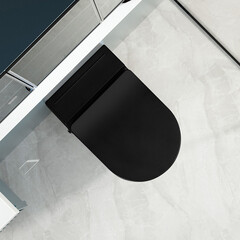 Унитаз подвесной Abber Bequem безободковый черный матовый с сиденьем дюропласт микролифт с импульсным смывом (AC1108PMB) - фото 5