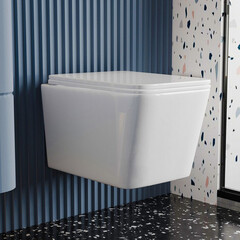 Унитаз подвесной Abber Rechteck безободковый белый с сиденьем дюропласт микролифт смыв торнадо (AC1201T) - фото 9