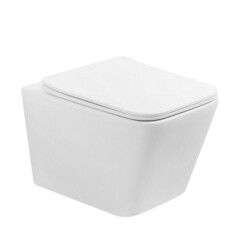 Унитаз подвесной Abber Rechteck безободковый белый с сиденьем дюропласт микролифт смыв торнадо (AC1201T) - фото 1