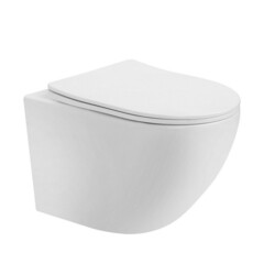 Изображение товара Унитаз подвесной Abber Bequem безободковый белый с сиденьем дюропласт микролифт смыв торнадо (AC1100T)