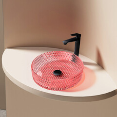 Раковина Abber Glas 40 см накладная красная (AK2301OR) - фото 2