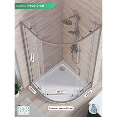 Душевой уголок Good Door Lite R-100-C-CH хром 100х100х190 см четверть круга стекло прозрачное 5 мм (ЛТ00003) - фото 2