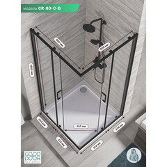 Душевой уголок Good Door Lite CR-80-C-B черный 80х80х190 см квадрат стекло прозрачное 5 мм (ЛТ00025) - фото 2