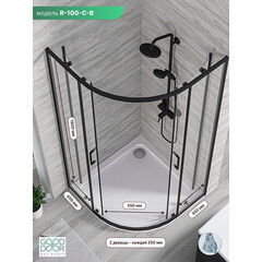Душевой уголок Good Door Lite R-100-C-B черный 100х100х190 см четверть круга стекло прозрачное 5 мм (ЛТ00026) - фото 2