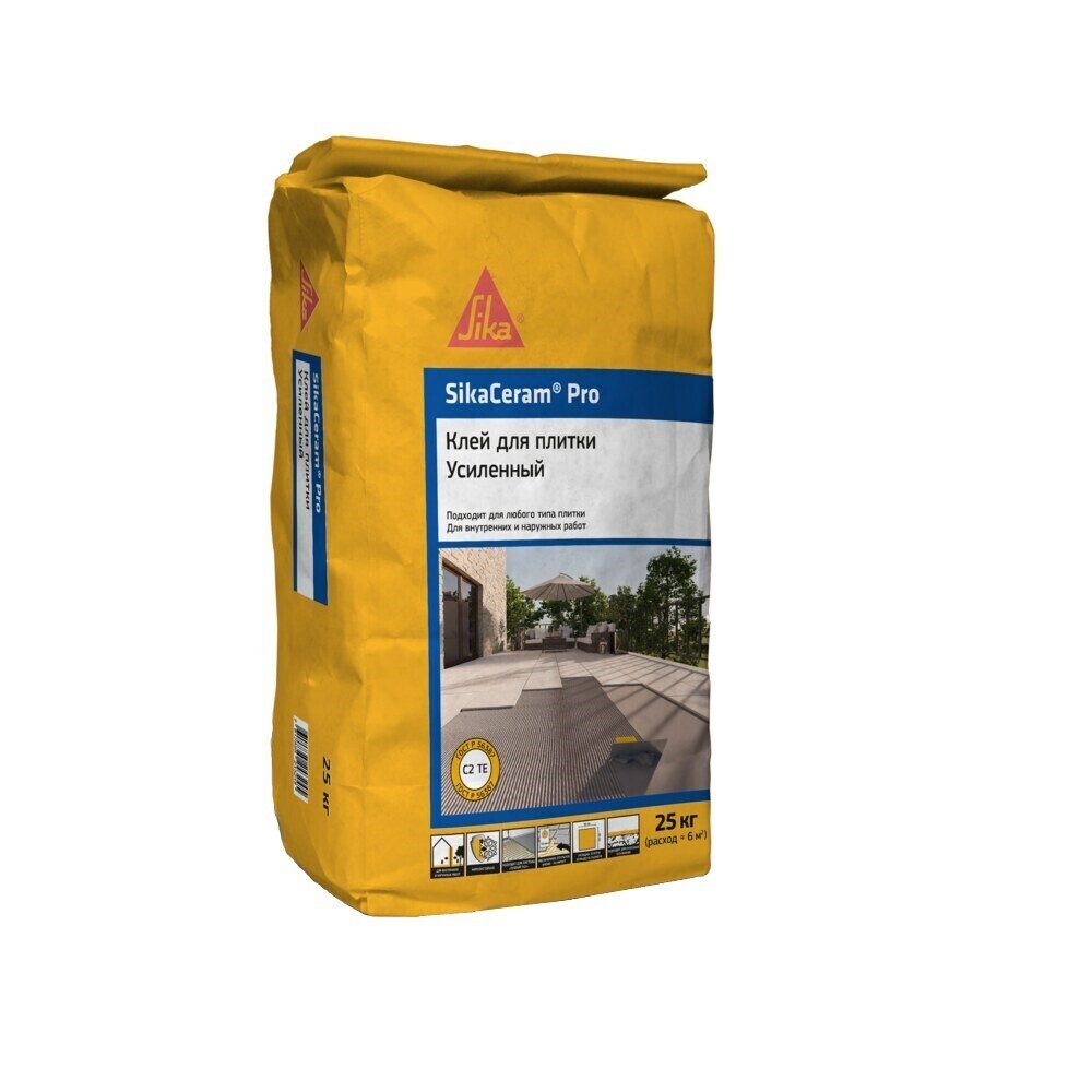 

Клей для плитки/ керамогранита/ камня Sika Ceram Pro высокопрочный серый класс C2 TE 25 кг