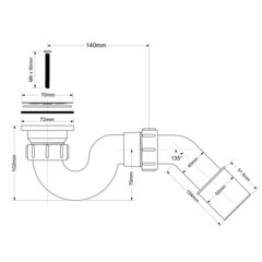 Сифон для душевого поддона McAlpine 1 1/2х40/50 мм вертикальный слив d40-55 мм с выпуском d70 мм с соединением 40/50 мм (MRS1) - фото 2