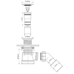 Сифон для душевого поддона McAlpine 1 1/2х40/50 мм регулируемый слив d40-55 мм с выпуском d70 мм с соединением 40/50 мм (MRS2CL-WH) - фото 2