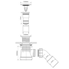 Сифон для душевого поддона McAlpine 1 1/2х40/50 мм регулируемый слив d40-55 мм с выпуском d70 мм с соединением 40/50 мм (MRS2CL-SN) - фото 3