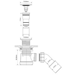 Сифон для душевого поддона McAlpine 1 1/2х40/50 мм регулируемый слив d40-55 мм с выпуском d70 мм с соединением 40/50 мм (MRS2CL-CB) - фото 3