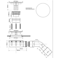 Сифон для душевого поддона McAlpine 1 1/2х40/50 мм плоский слив d90 мм с выпуском d110 мм с соединением 40/50 мм (MRS10C-PB) - фото 2