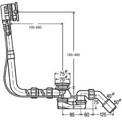 Сифон для ванны Viega Multiplex Trio 1 1/2x50 мм регулируемый полуавтомат с выпуском d70 мм с переливом с соединением 40/50 мм (727758) - фото 2