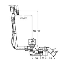 Сифон для ванны Viega Multiplex Visign 1 1/2x50 мм регулируемый полуавтомат с выпуском d70 мм с переливом с соединением 40/50 мм (724566) - фото 2