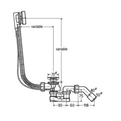 Сифон для ванны Viega Simplex 1 1/2x50 мм регулируемый полуавтомат с выпуском d70 мм с переливом с соединением 40/50 мм (595678) - фото 2
