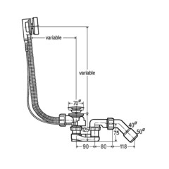 Сифон для ванны Viega Simplex 1 1/2x50 мм регулируемый полуавтомат с выпуском d70 мм с переливом с соединением 40/50 мм (285357) - фото 2