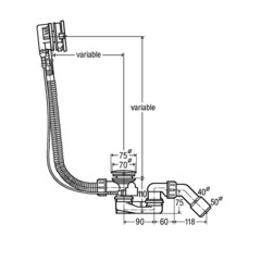 Сифон для ванны Viega Simplex Trio 1 1/2x50 мм регулируемый полуавтомат с выпуском d70 мм с переливом с соединением 40/50 мм (728014) - фото 2