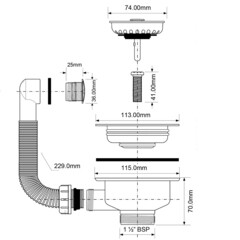 Выпуск для мойки McAlpine 3 1/2 с переливом черный матовый (OF2-113S-MLB) - фото 2