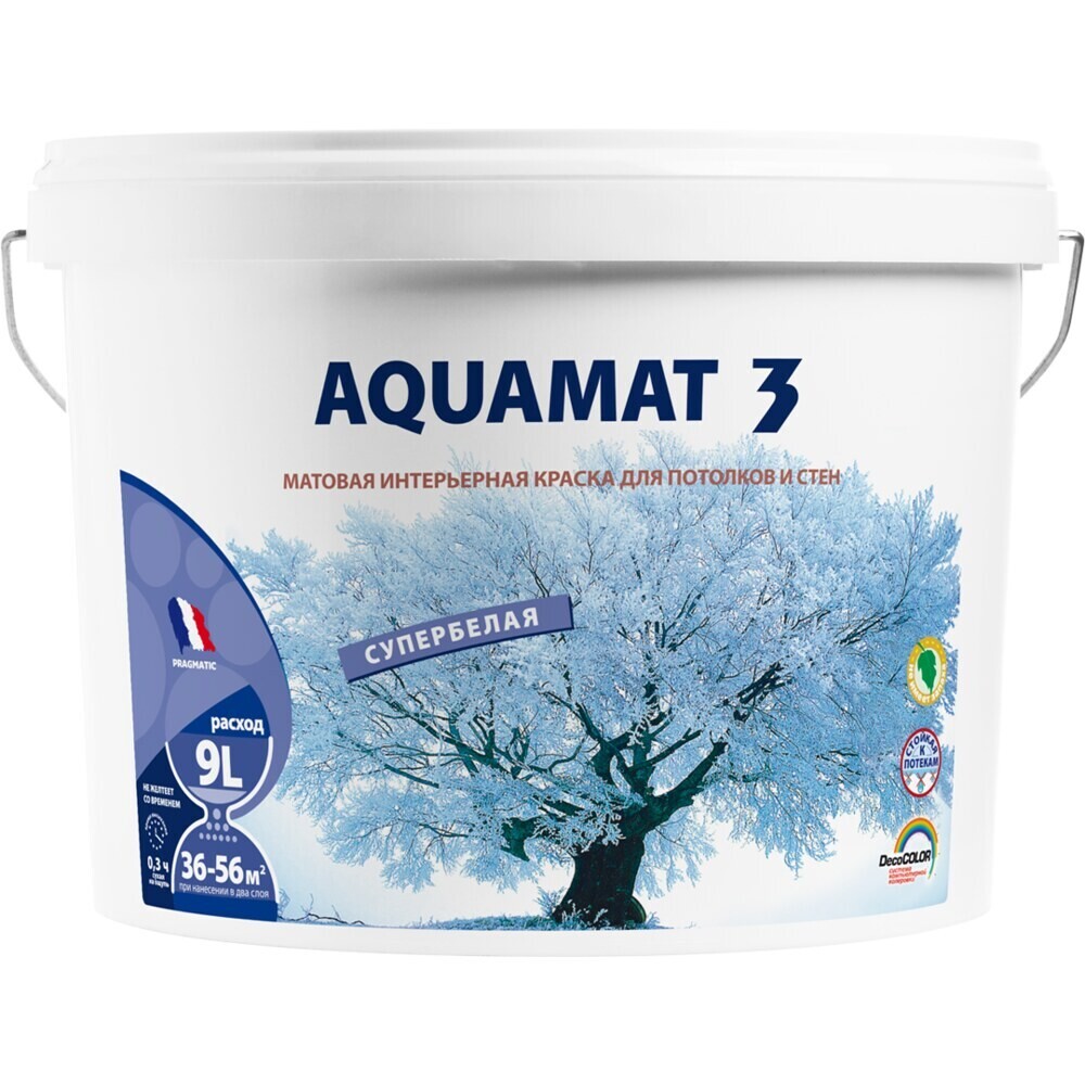 

Краска интерьерная Pragmatic Aquamat 3 база А белая 9 л