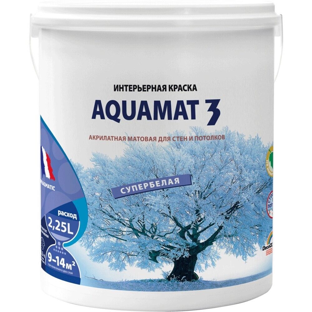 

Краска интерьерная Pragmatic Aquamat 3 база А белая 2,25 л