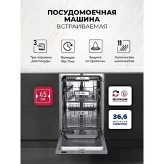 Посудомоечная машина встраиваемая Lex PM 4573N A Premium 45 см нержавеющая сталь - фото 7