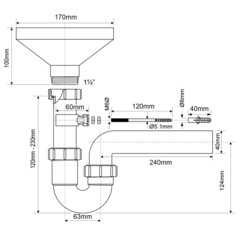 Сифон для мойки McAlpine 1 1/2х40 мм с выпуском d170 мм с соединением 40 мм (HC740FUN) - фото 2