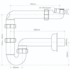 Сифон для мойки McAlpine 1 1/2х40 мм со смещением без выпуска с соединением 40 мм (MRSK14-HCLI) - фото 2